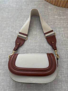 Zara Cream Canvas Crossbody with Brown Leather Trim